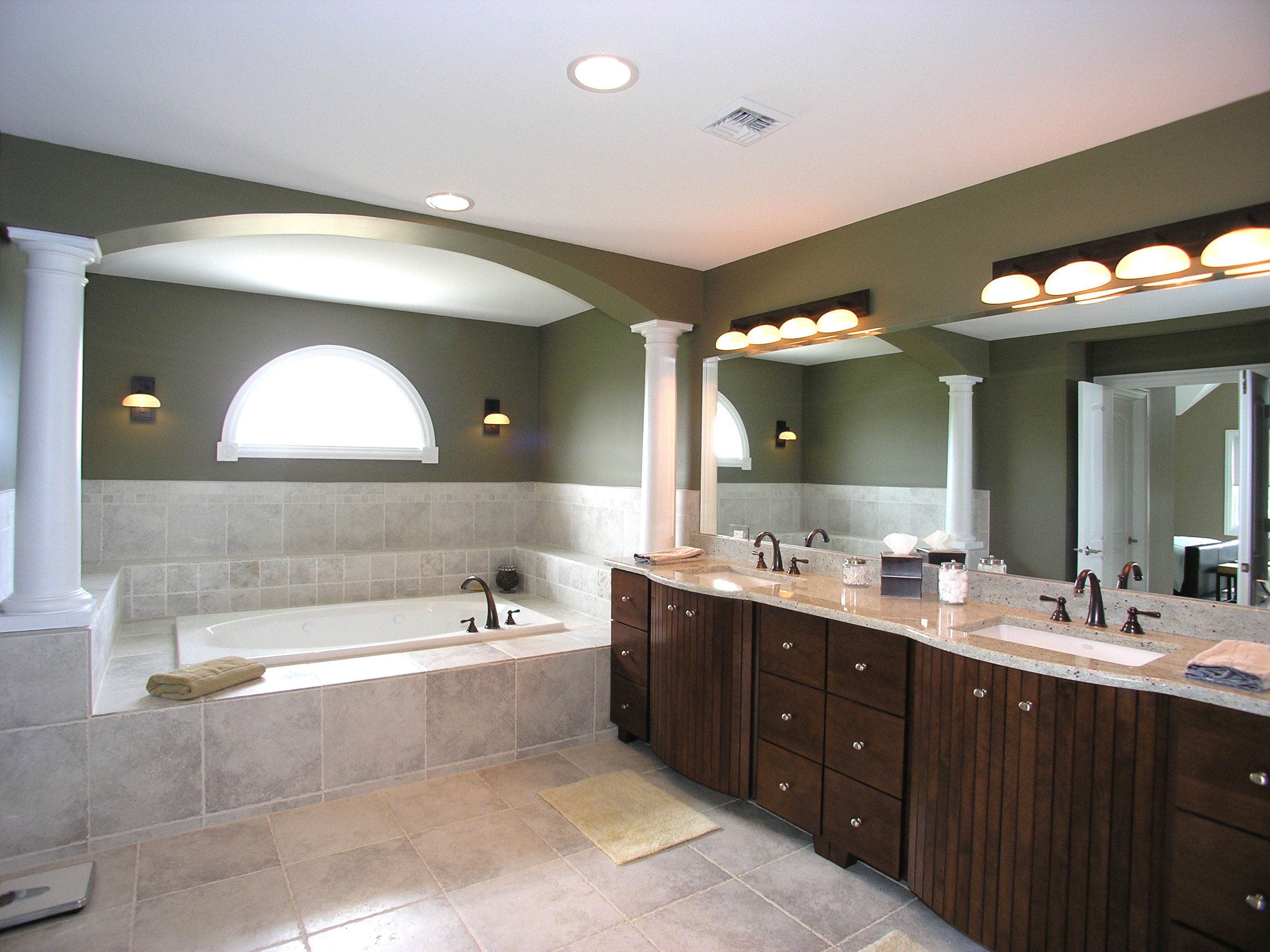 SCHOOLHOUSE STYLE LIGHT FIXTURES IN BATHROOM  VANITY LIGHTING