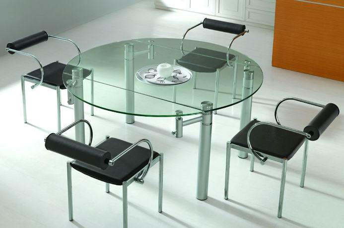 Bianca Five-Piece Round Glass Dining Table with Metal-Finish